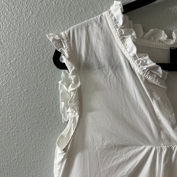 Chepe Italy White 100% Cotton Maxi Dress LARGE Flutter Sleeves Pockets - Picture 7 of 8